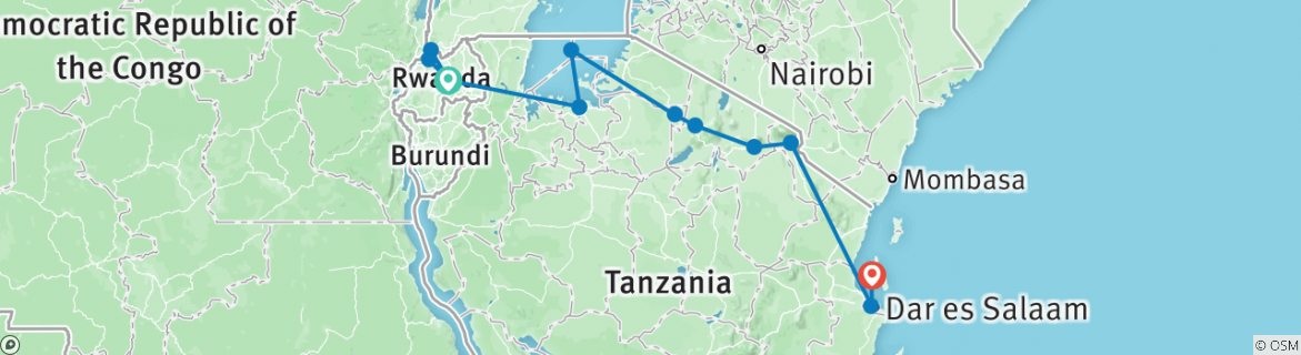 Image of a map showing the route of the tour