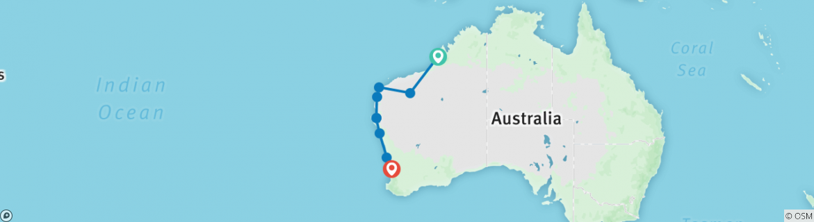 Image of a map showing the route of the tour