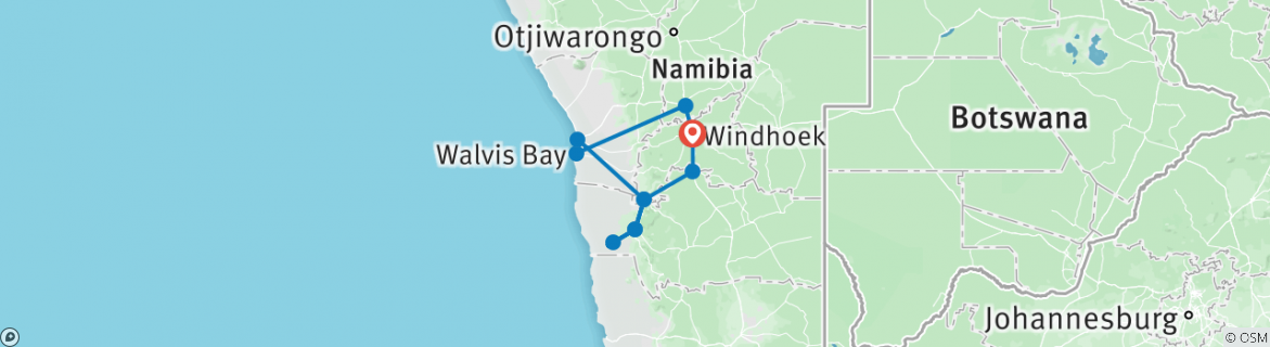 Image of a map showing the route of the tour