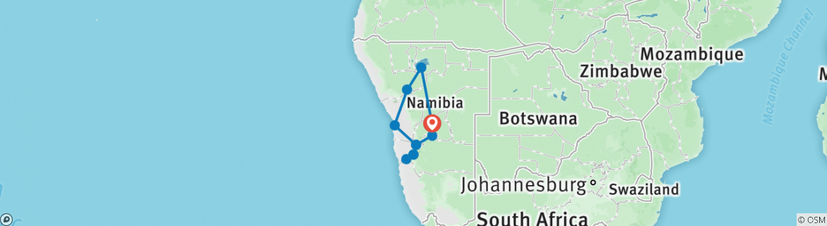 Image of a map showing the route of the tour