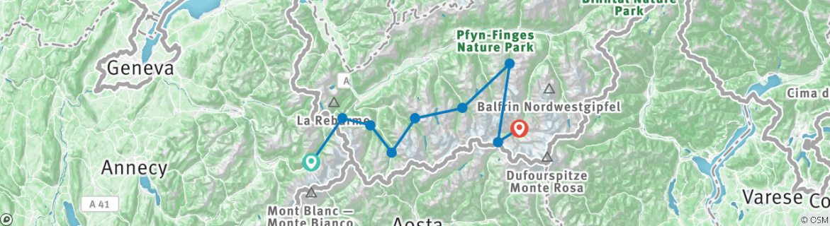 Karte mit der Reiseroute