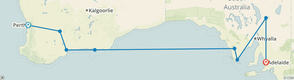 Image of a map showing the route of the tour