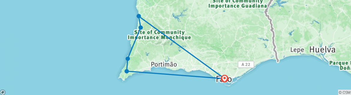 Image of a map showing the route of the tour