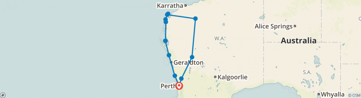 Image of a map showing the route of the tour
