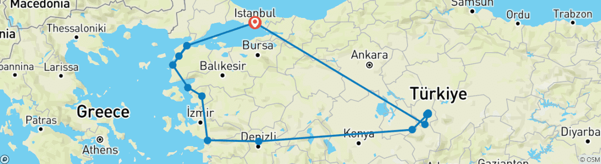 Image d'une carte montrant l'itinéraire du circuit