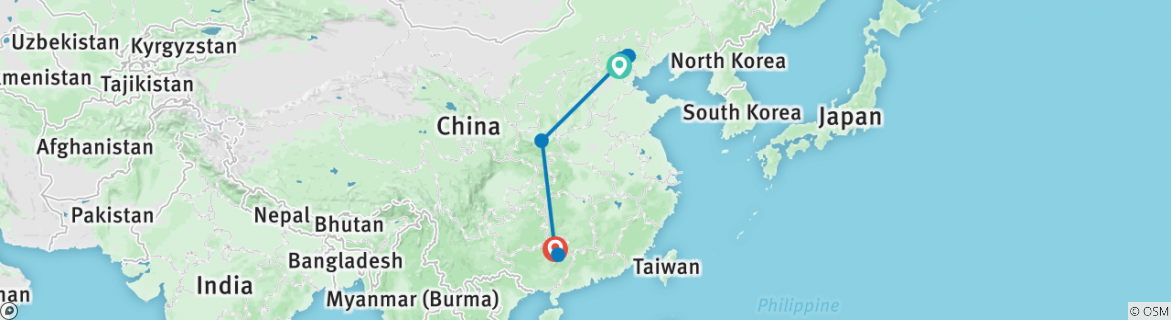Image of a map showing the route of the tour
