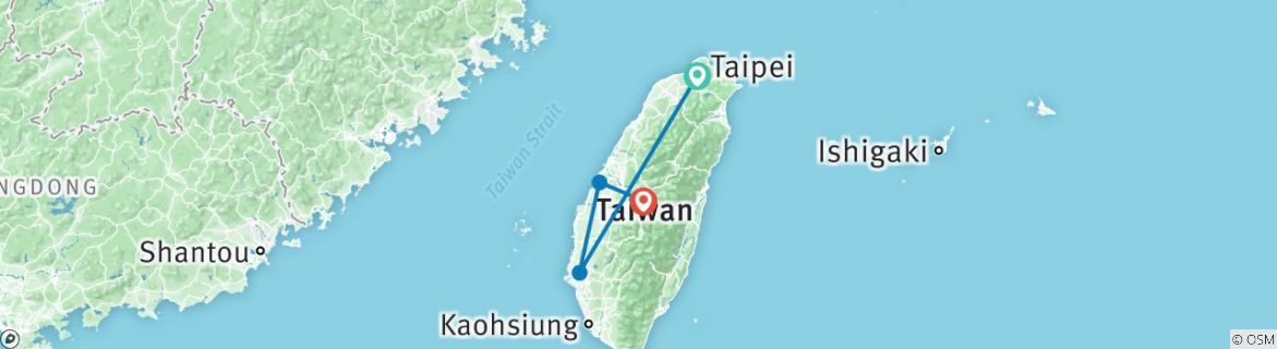 Image of a map showing the route of the tour
