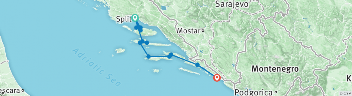 Image of a map showing the route of the tour