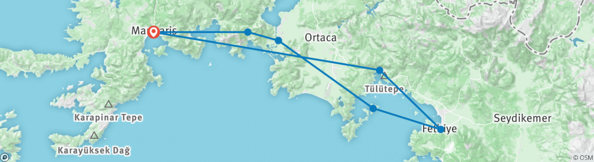 Image of a map showing the route of the tour