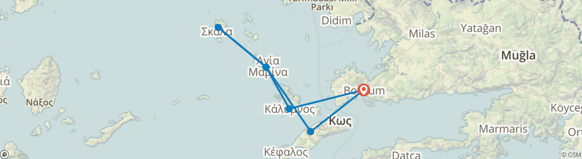 Image of a map showing the route of the tour