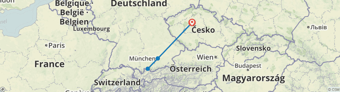 Image of a map showing the route of the tour