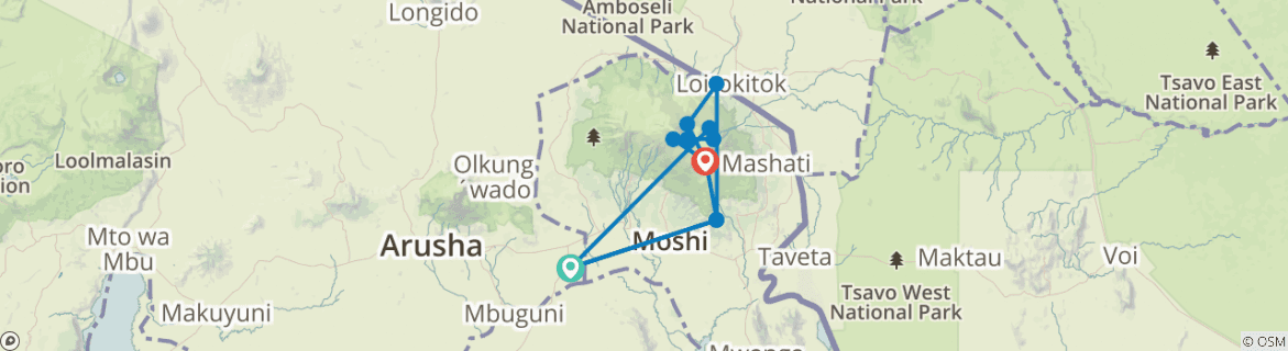 Image of a map showing the route of the tour