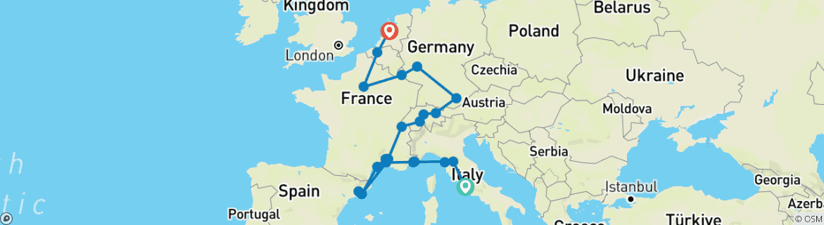 Karte mit der Reiseroute