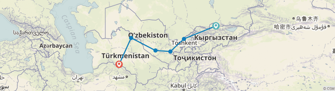 Image of a map showing the route of the tour
