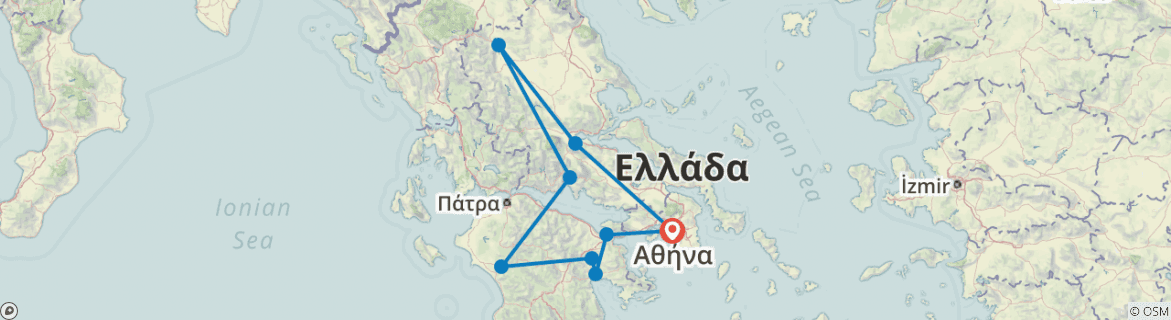 Image of a map showing the route of the tour