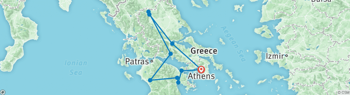 Image of a map showing the route of the tour