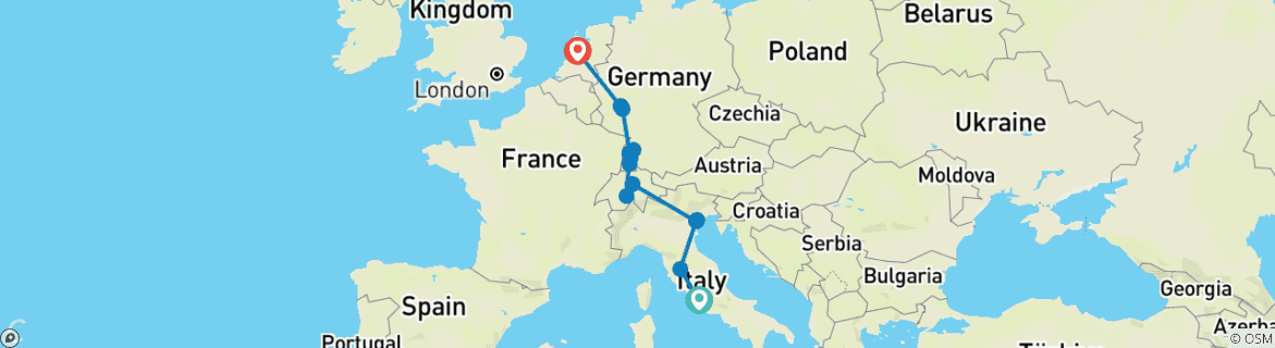 Carte du circuit De Rome à Amsterdam