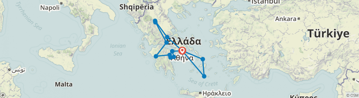 Image of a map showing the route of the tour