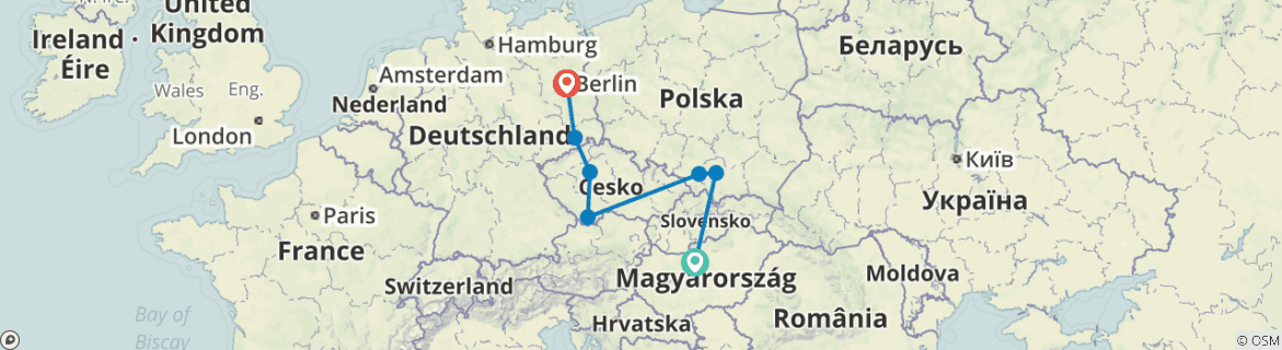 Image of a map showing the route of the tour