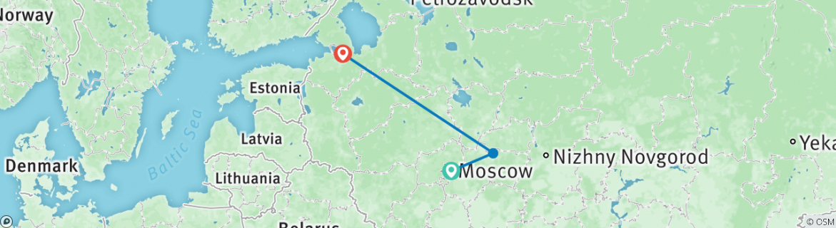 Image of a map showing the route of the tour