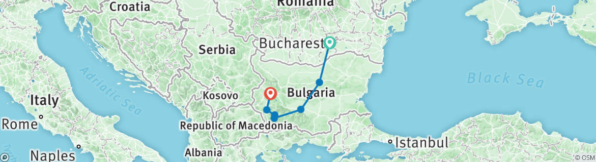 Image of a map showing the route of the tour
