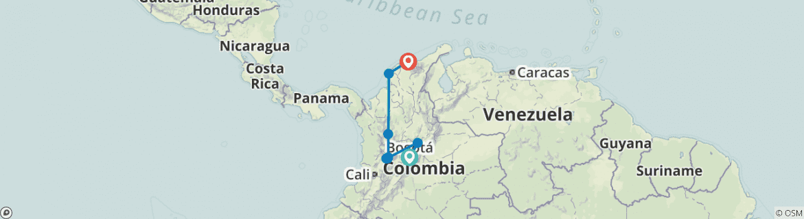 Image of a map showing the route of the tour