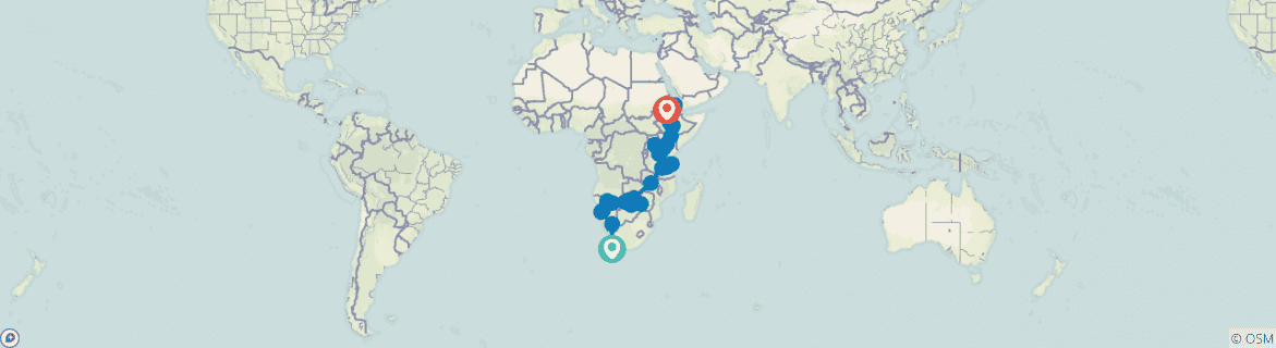 Image of a map showing the route of the tour