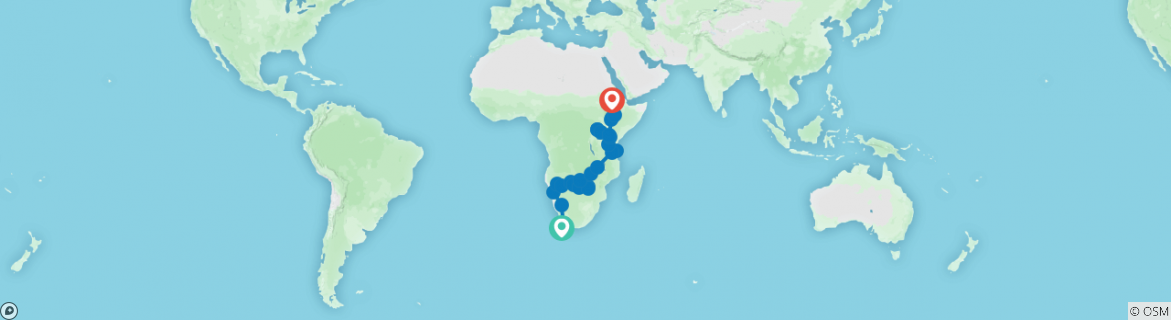 Image of a map showing the route of the tour