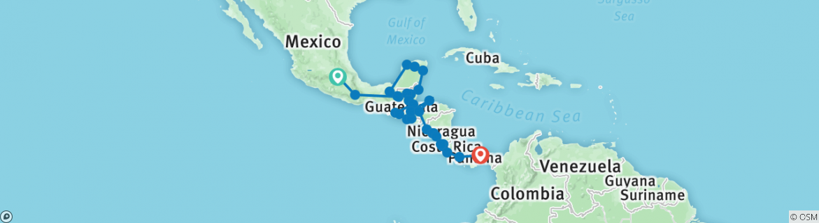 Image of a map showing the route of the tour