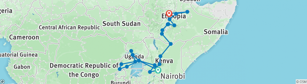 Image of a map showing the route of the tour