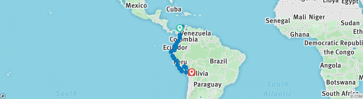 Image of a map showing the route of the tour