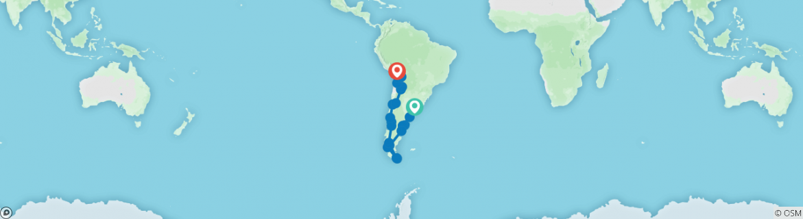 Image of a map showing the route of the tour