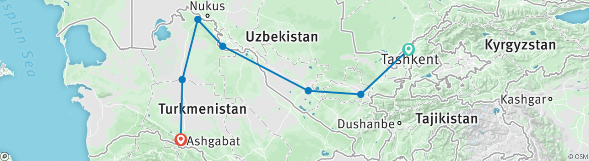 Image of a map showing the route of the tour