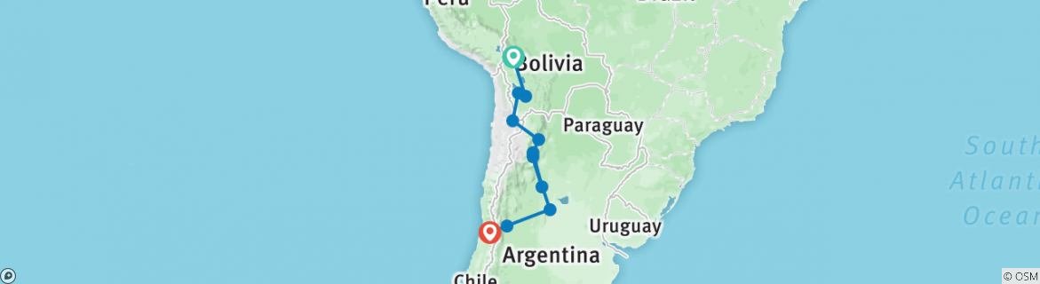 Image of a map showing the route of the tour