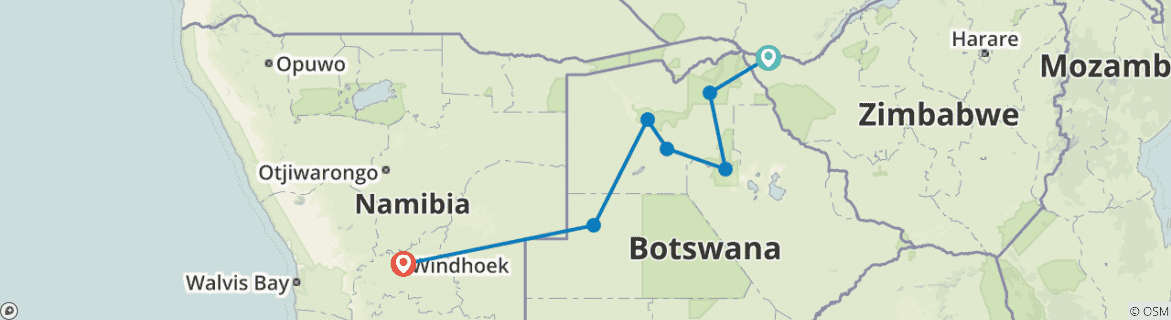 Image of a map showing the route of the tour