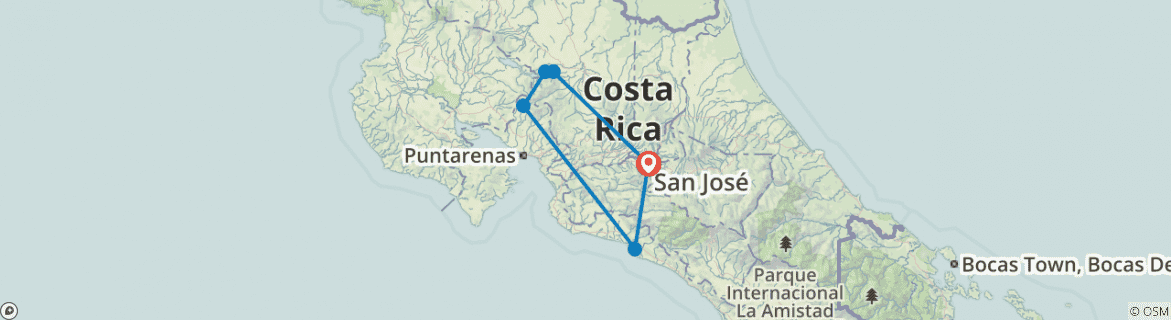 Image of a map showing the route of the tour