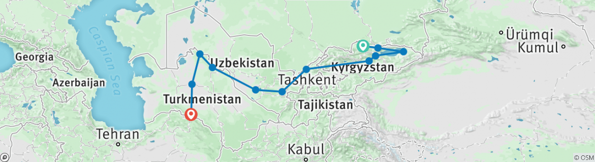Karte mit der Reiseroute