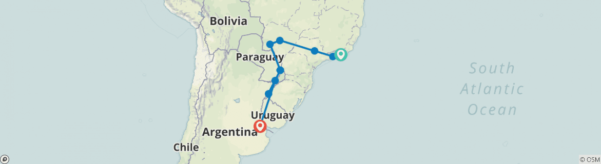 Image of a map showing the route of the tour