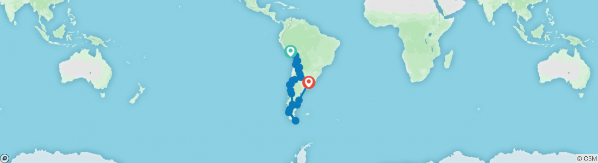 Image of a map showing the route of the tour