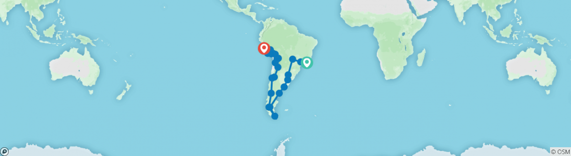 Image of a map showing the route of the tour