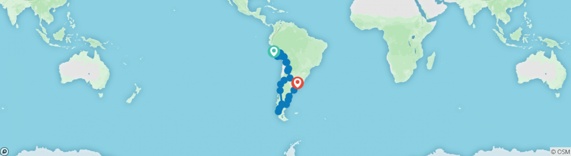 Image of a map showing the route of the tour