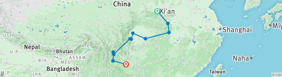 Image of a map showing the route of the tour