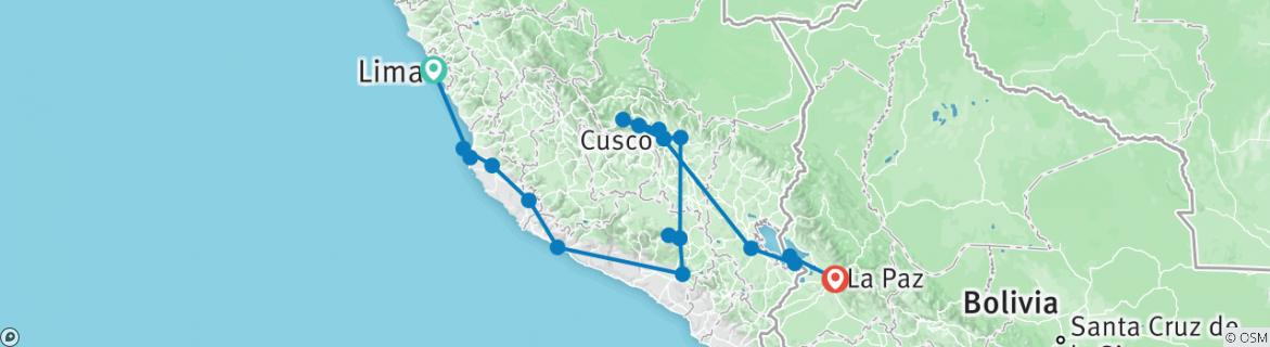 Image of a map showing the route of the tour