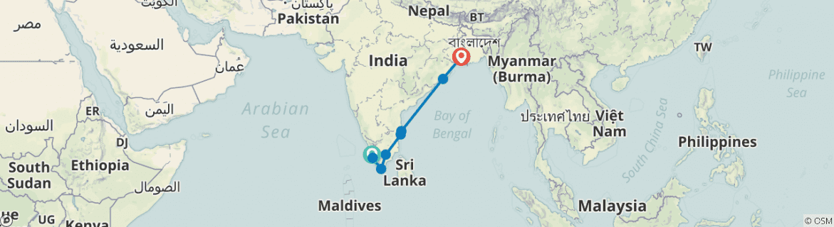 Image of a map showing the route of the tour