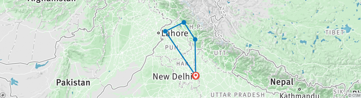 Image of a map showing the route of the tour