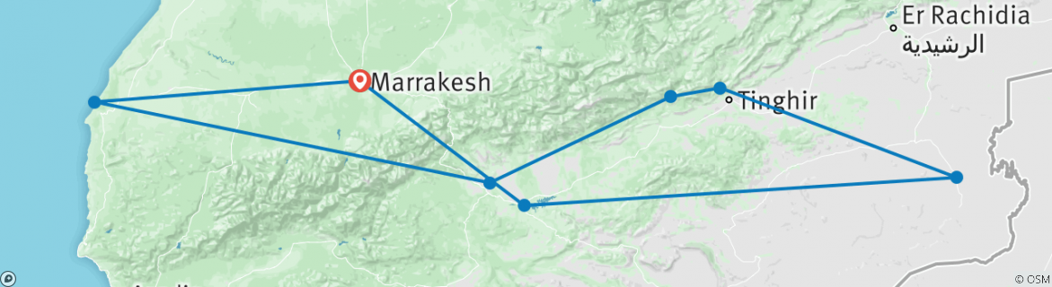Image of a map showing the route of the tour