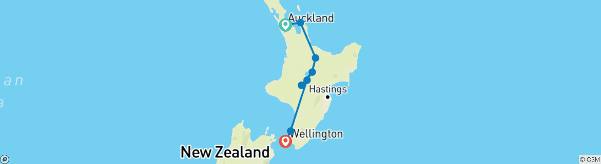 Image of a map showing the route of the tour