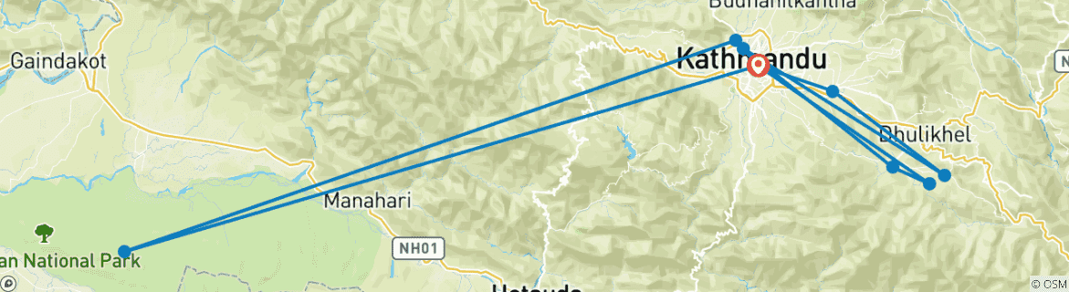 Image d'une carte montrant l'itinéraire du circuit