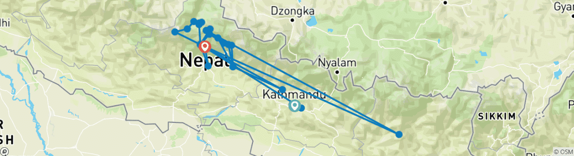 Image of a map showing the route of the tour