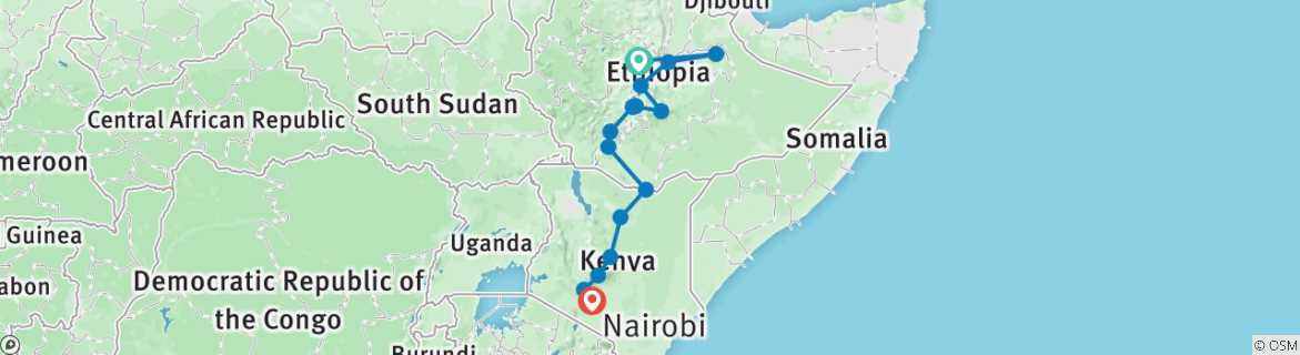 Image of a map showing the route of the tour